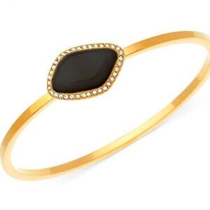 T TAHARI Jet Stone Crystal Accent Gold-Tone Bangle Bracelet